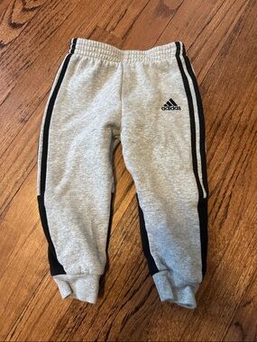 adidas Kids Light Gray Sweatpants with Black Side Stripes